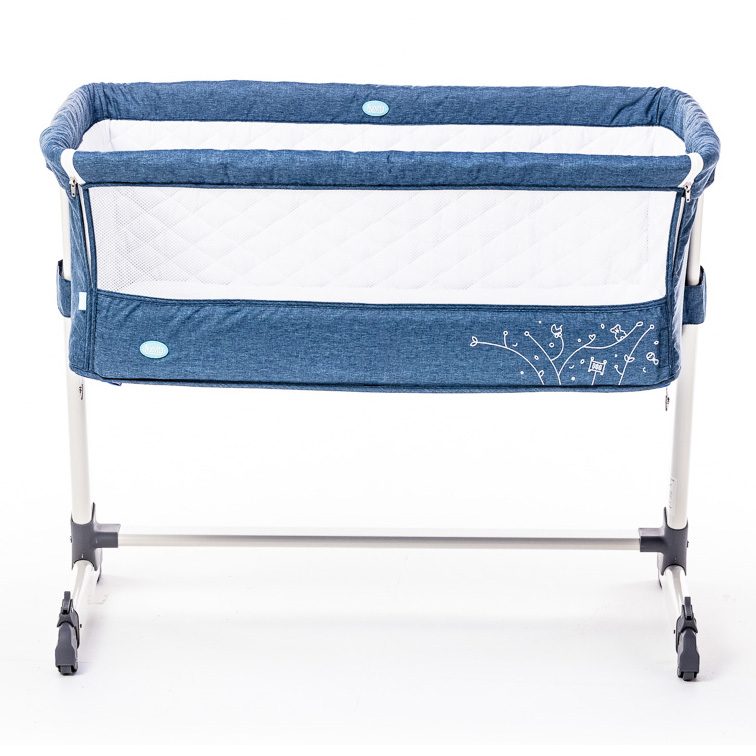 Детская приставная кроватка Nuovita Accanto, цвет - Blu scuro Lino/Темно-синий лён  